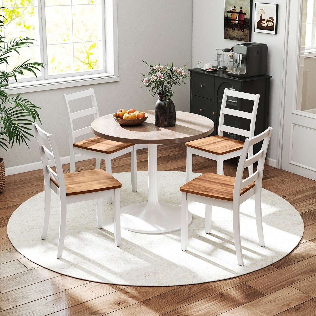 Juego de 4 sillas de comedor de madera con patas macizas de madera de caucho