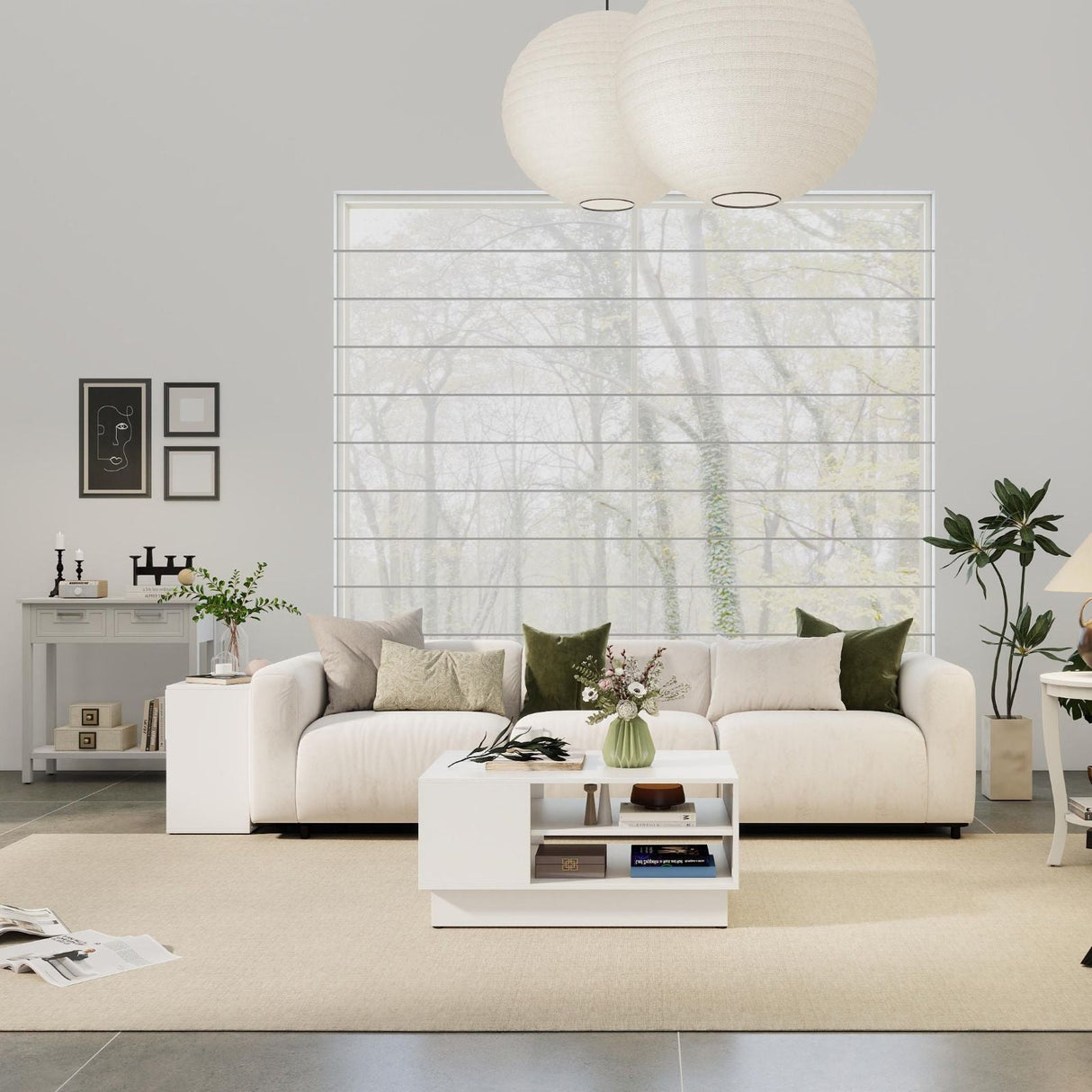 Juego de muebles modernos de 5 piezas para sala de estar: Mesa auxiliar + Mesa de centro + Mesa consola + Librería + Estante esquinero