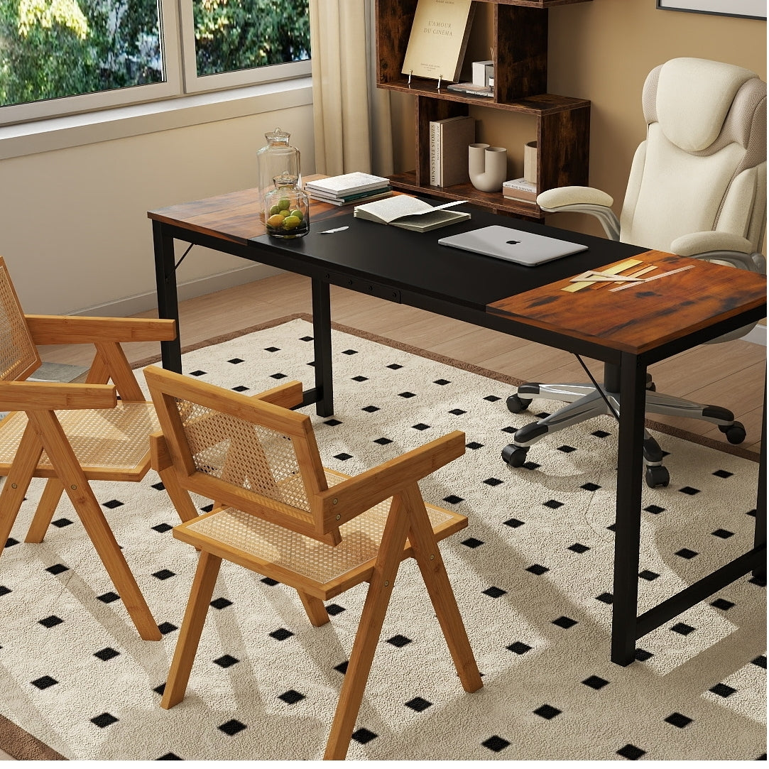 Paquete de muebles todo en uno para oficina en casa - Silla ergonómica Escritorio espacioso Carro con varios cajones Estantería y Sillas auxiliares