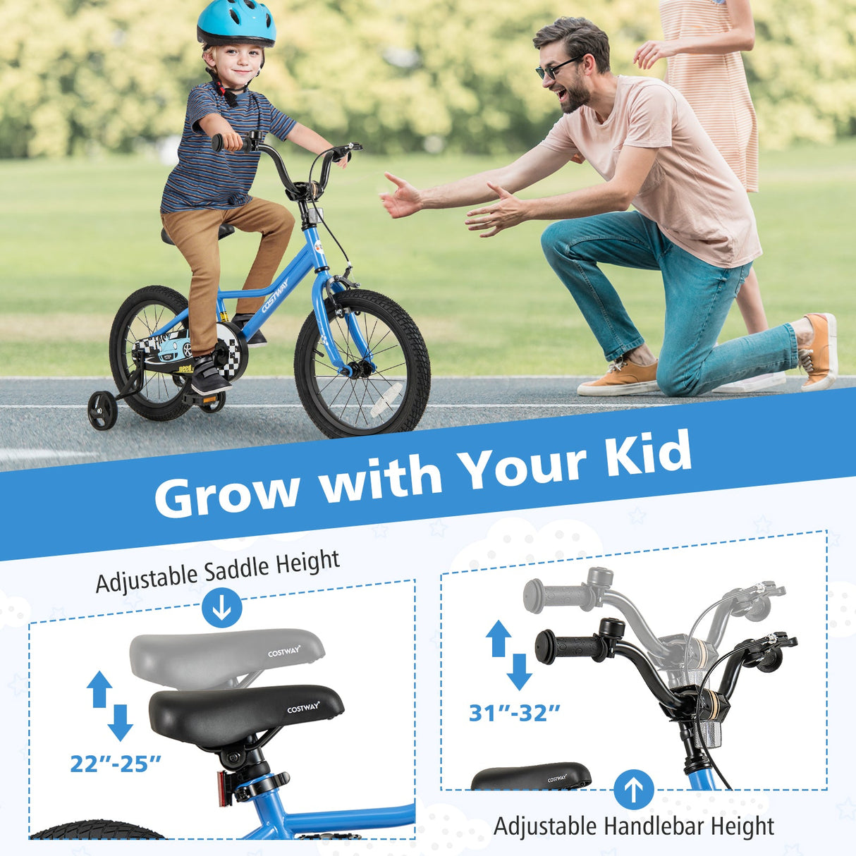 Bicicleta infantil de 16 pulgadas azul marino con set de protección de casco