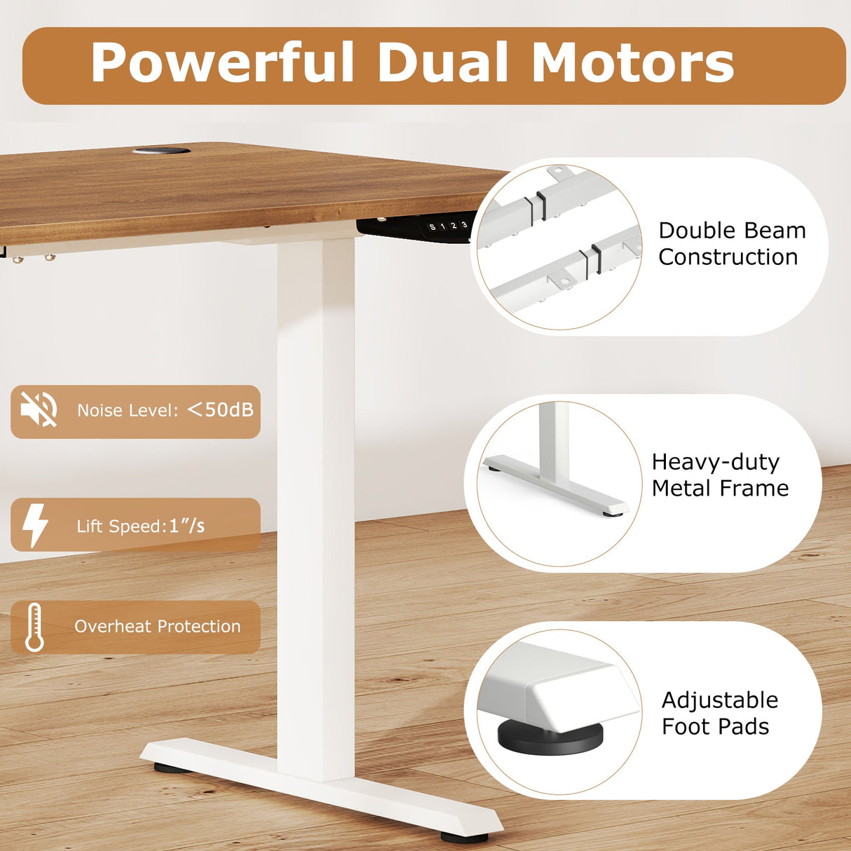 Electric Standing Desk Height Adjustable with 3 Memory Heights Walnut