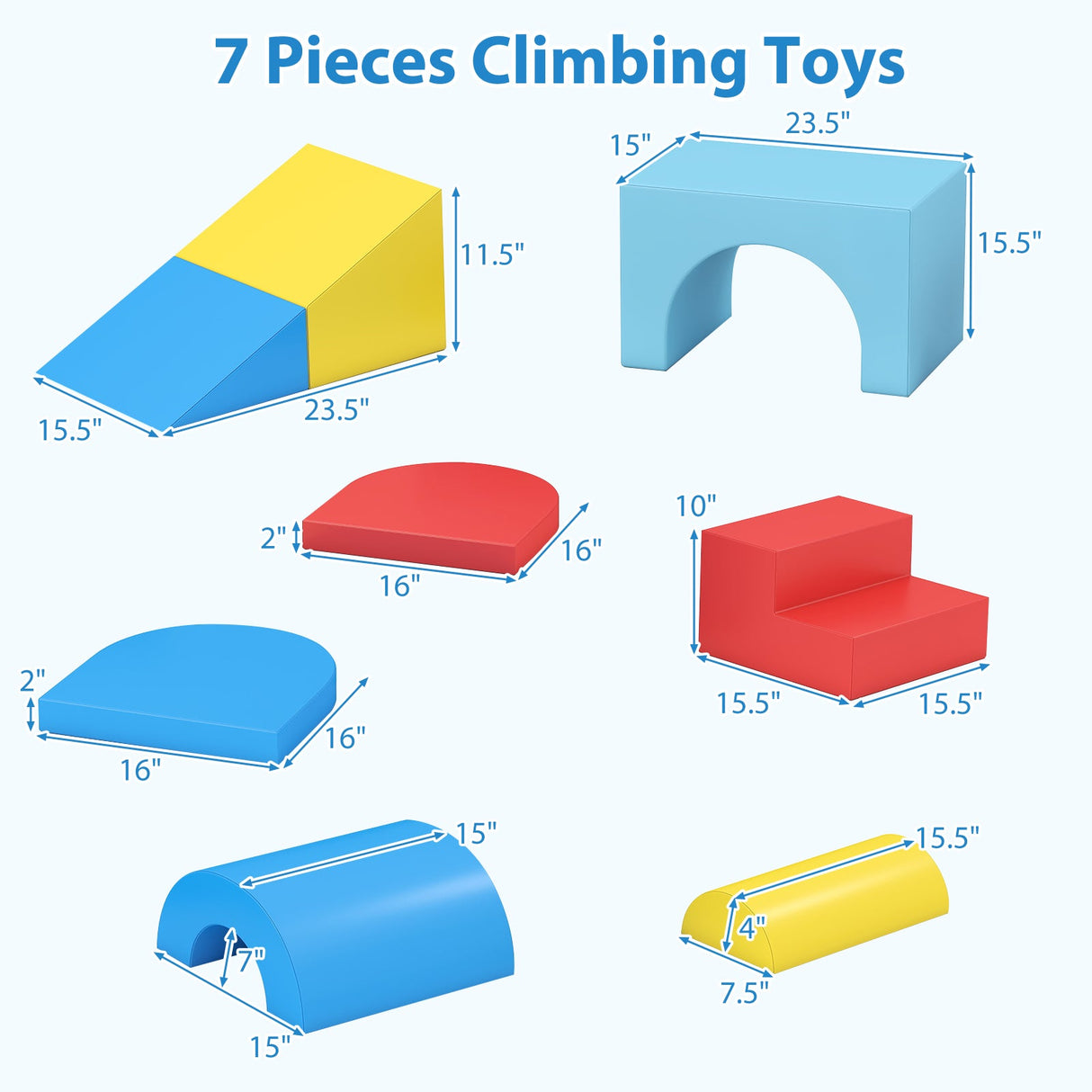 Juego de 7 bloques de espuma suave para escalar para niños pequeños de cuero PU para mayores de 1 año