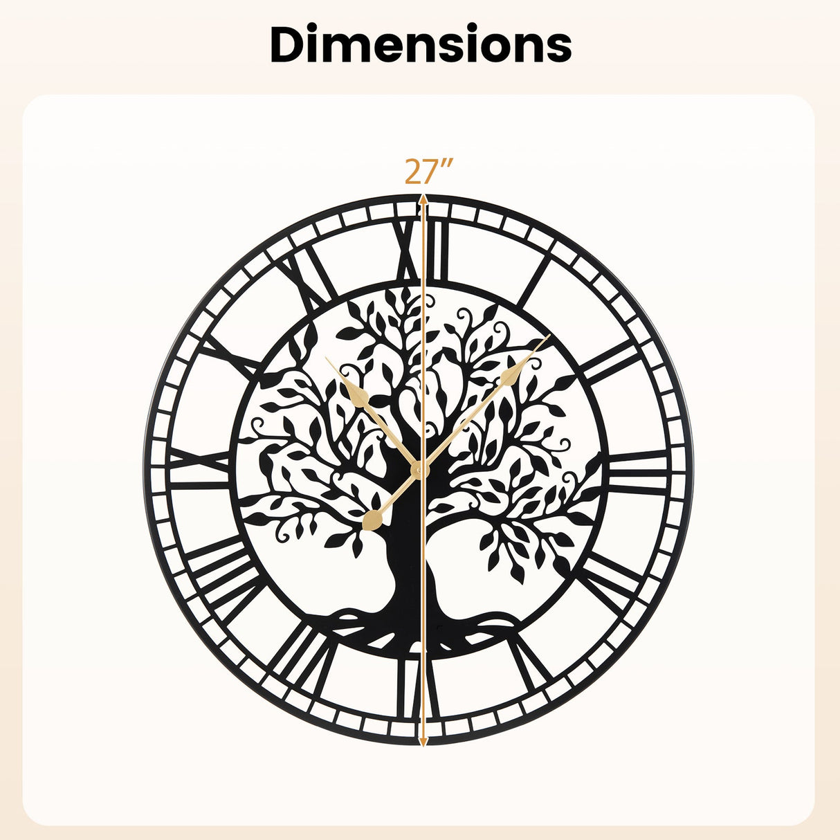 Large Wall Clock 27 Inch Tree of Life Big Metal Wall Clock-Black
