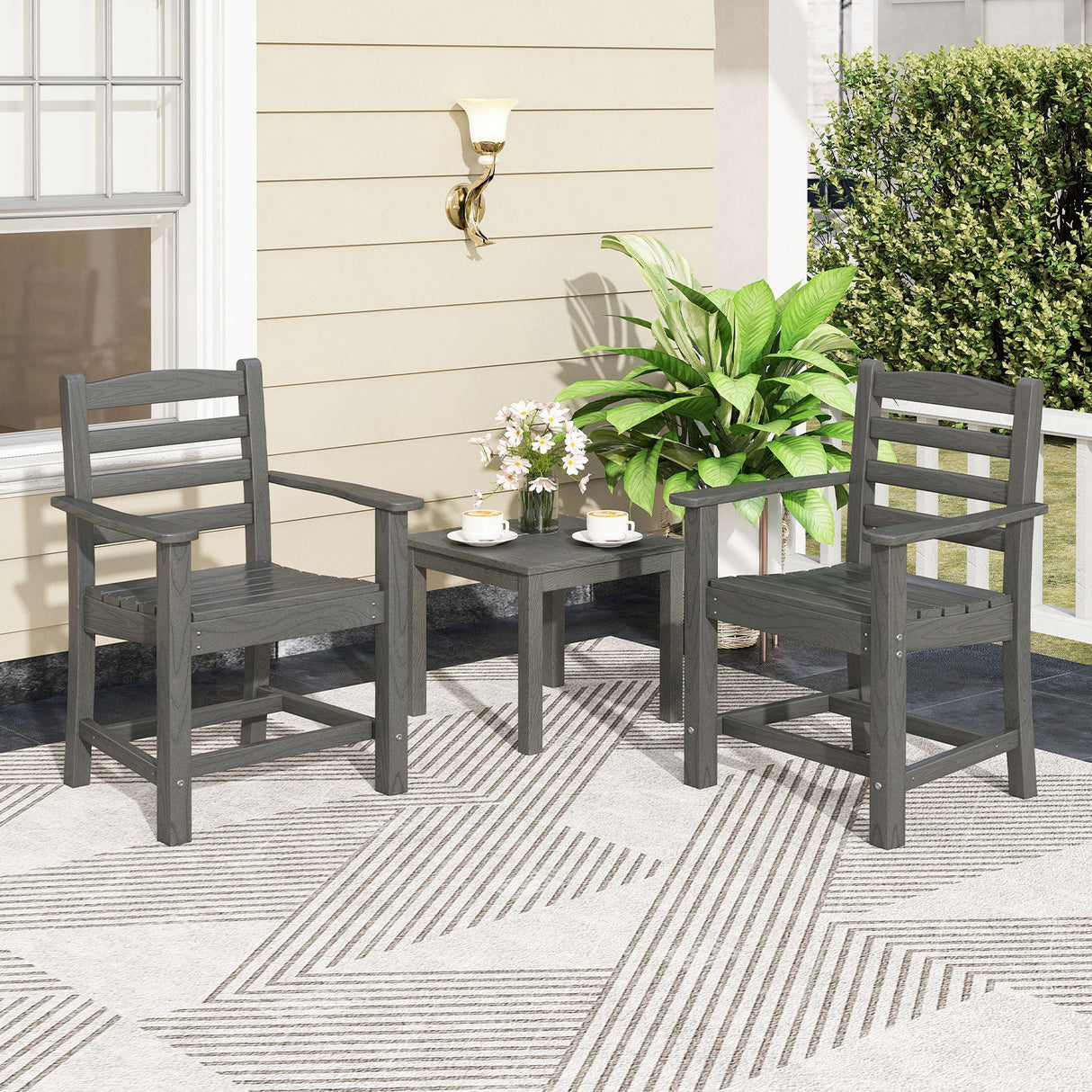 Juego de comedor de exterior de 7 piezas para 6 personas, mesa rectangular de HDPE de 67 pulgadas para patio y 6 sillones
