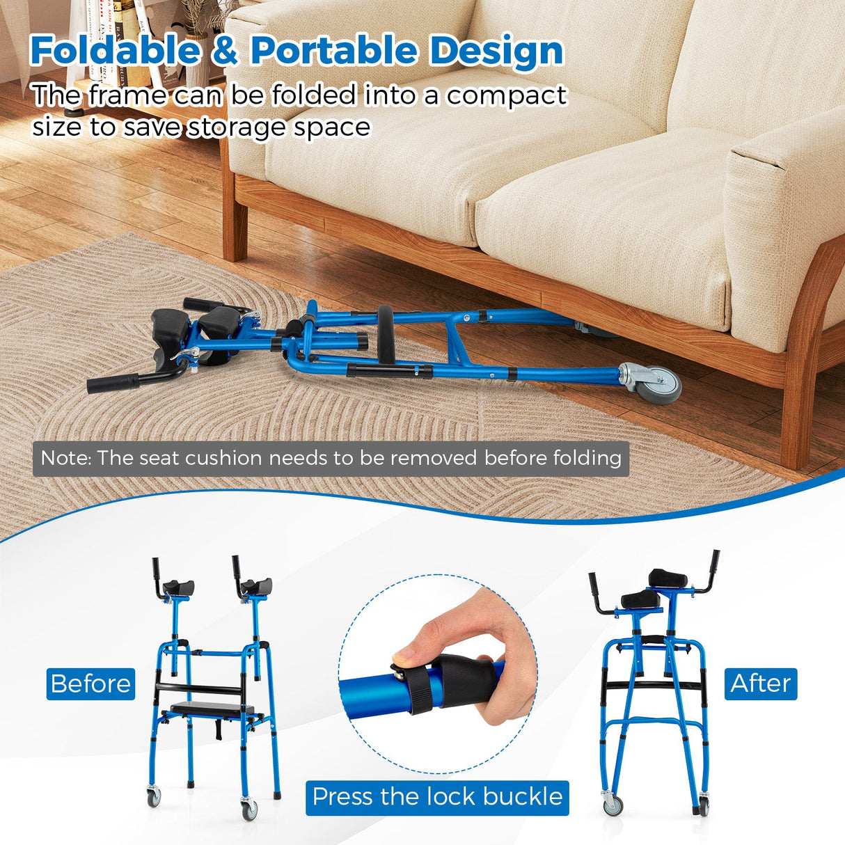Andador enrollable versátil para entrenamiento de rehabilitación