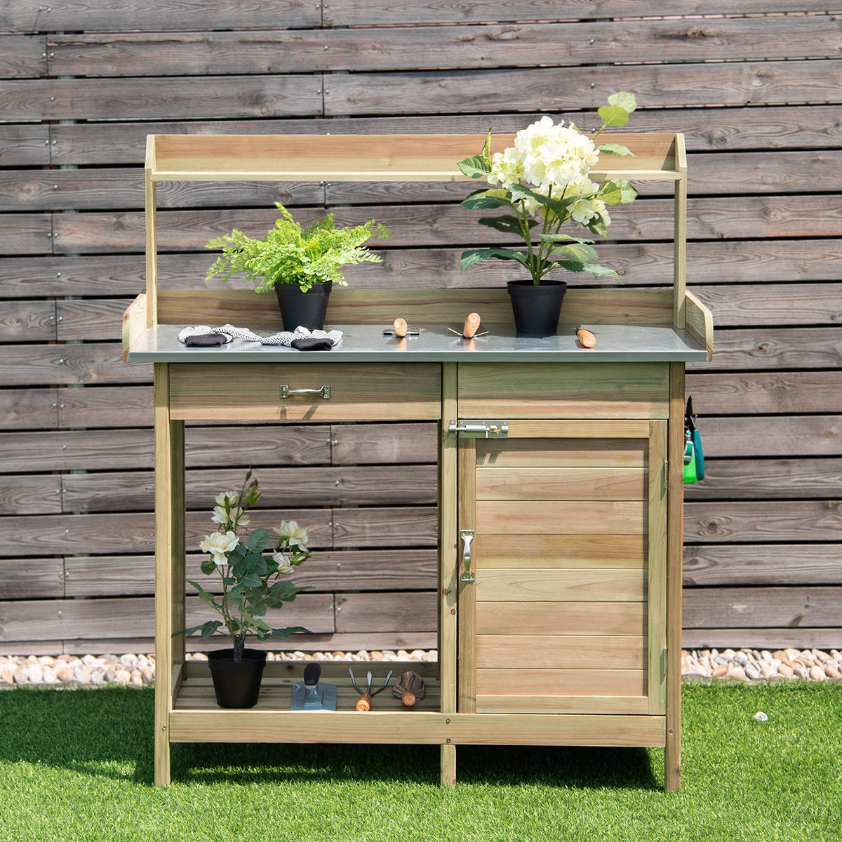 Banco de trabajo de madera para jardín, mesa de trasplante