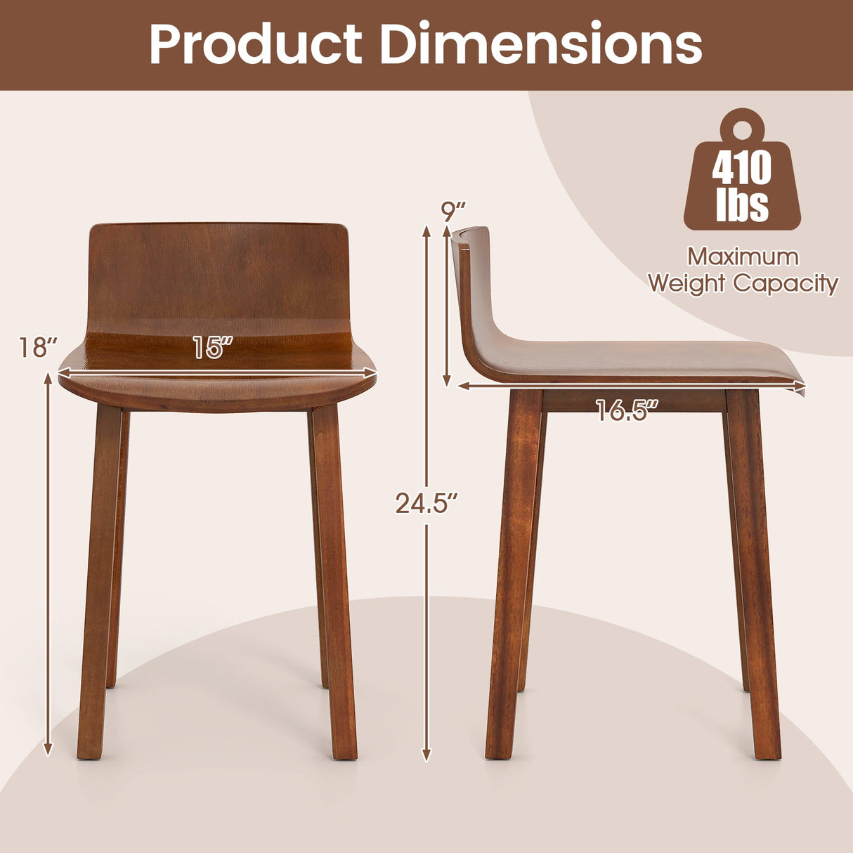 Wood Dining Chair Set of 2 Farmhouse Kitchen Dining Room Chairs Mid-Century Modern Armless Side Chairs-Brown