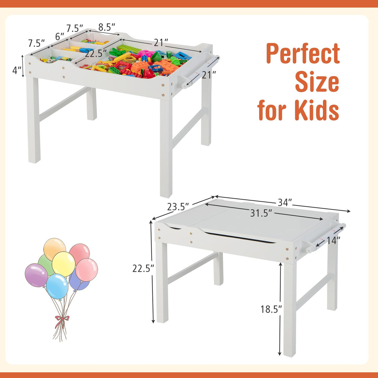 Mesa de actividades de madera multiusos para niños con rollo de papel y almacenamiento