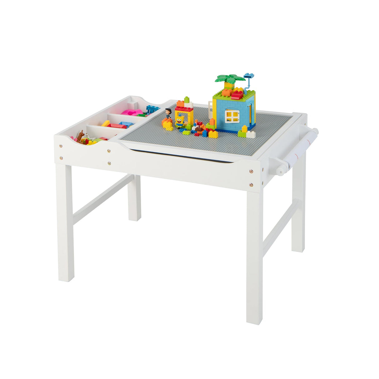 Mesa de actividades de madera multiusos para niños con rollo de papel y almacenamiento
