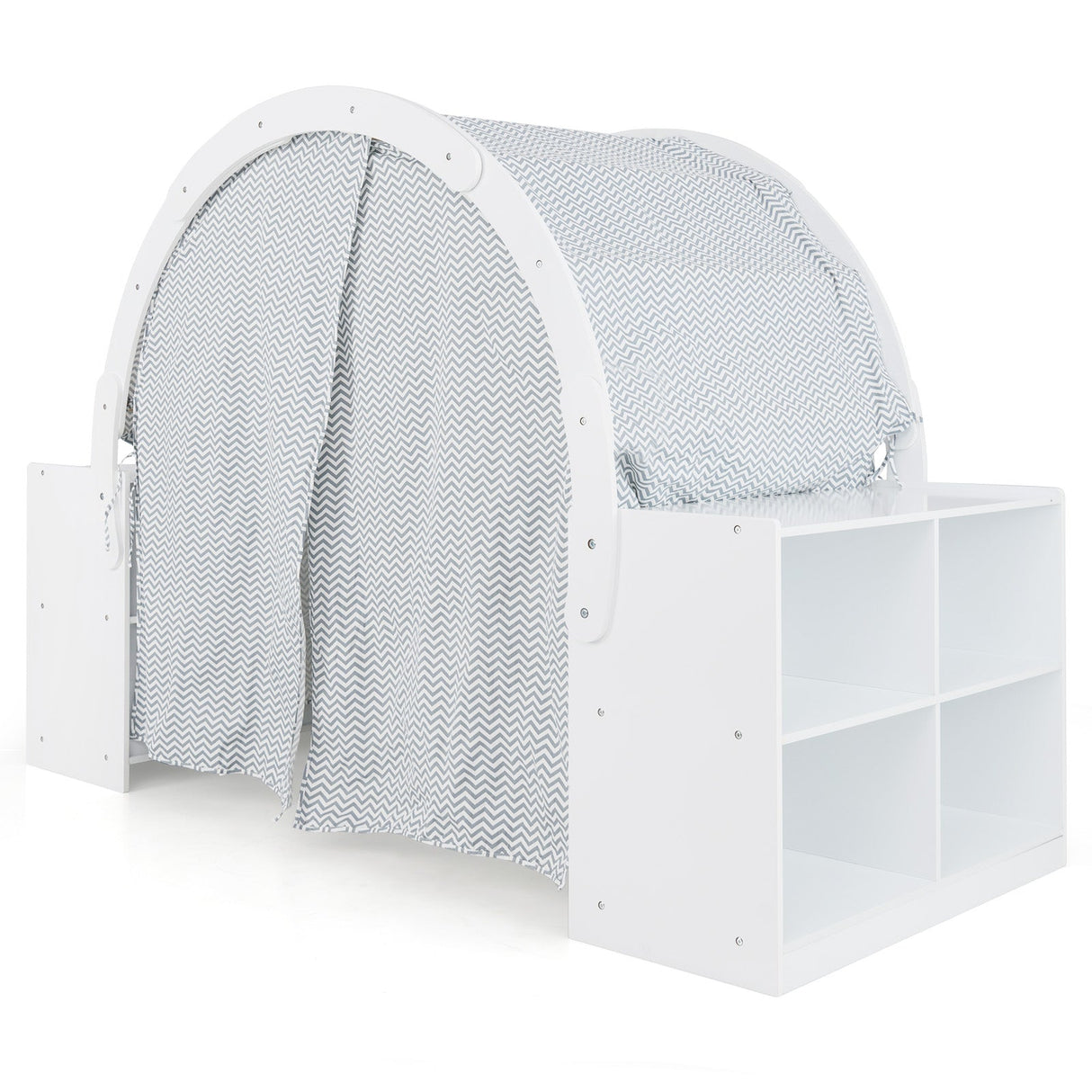 Tienda de juegos de madera para niños con cortinas y 8 cubículos - Blanca