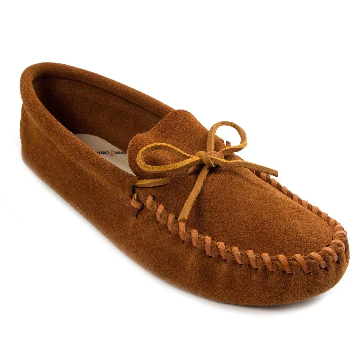 Mocasín Minnetonka de cuero con cordones y suela blanda para hombre