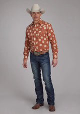 Roper 2282 Crema Floral (Naranja) - Camisa Vaquera de Hombre