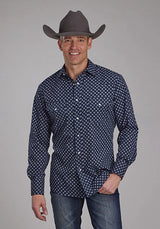 Camisa vaquera para hombre Roper 2284 White Squares (Navy)