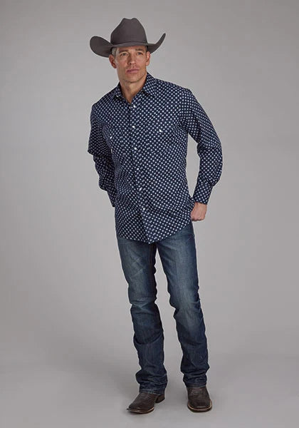 Camisa vaquera para hombre Roper 2284 White Squares (Navy)