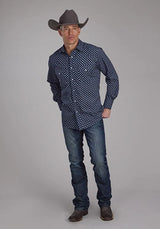 Camisa vaquera para hombre Roper 2284 White Squares (Navy)