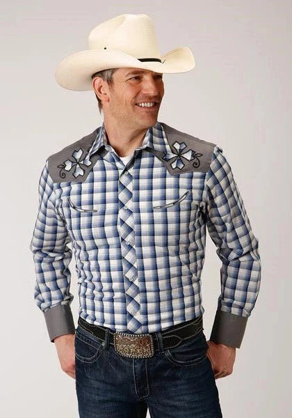 Camisa Western para Hombre Roper 01018 Royal Plaid (Azul)