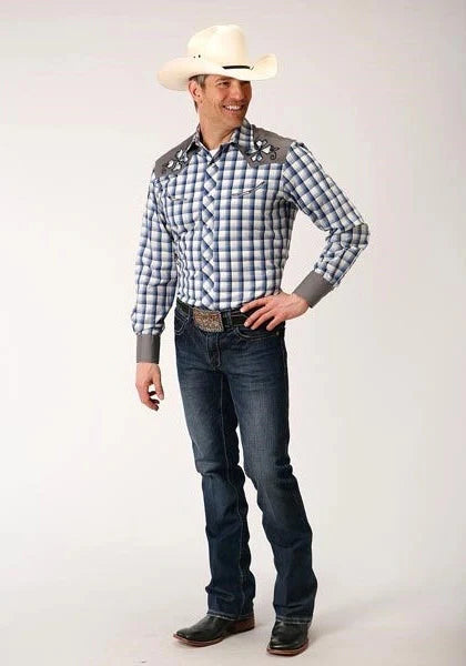 Camisa Western para Hombre Roper 01018 Royal Plaid (Azul)