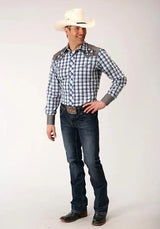 Camisa Western para Hombre Roper 01018 Royal Plaid (Azul)