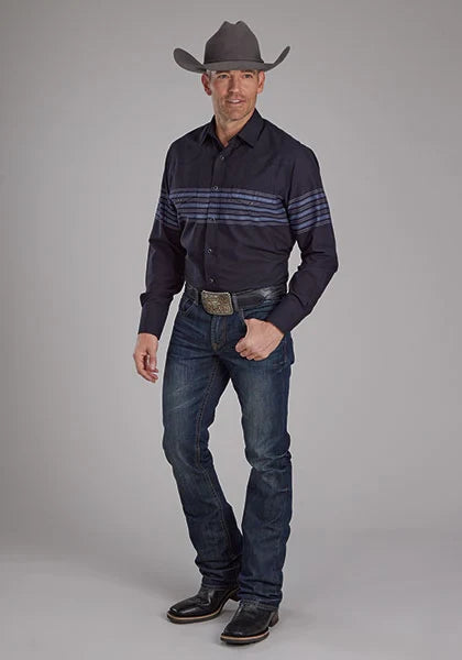 Camisa Western para Hombre Roper 2115 de Rayas (Negro)