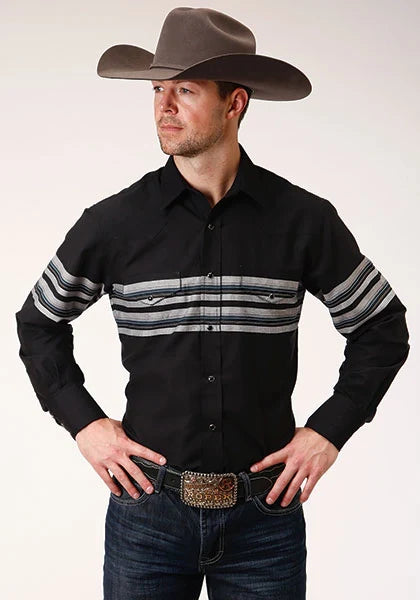 Roper 1203 Raya en el borde (Negro) - Camisa vaquera de hombre