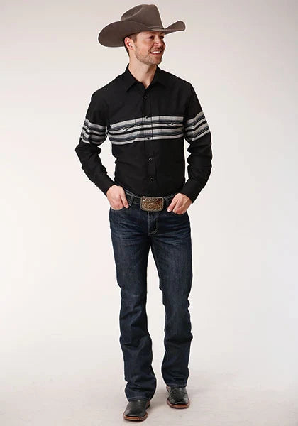 Roper 1203 Raya en el borde (Negro) - Camisa vaquera de hombre