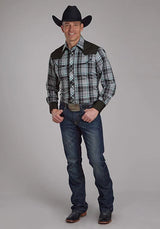 Roper 2105 Fancy Yoke Plaid (Grey) - Men's Western Shirt
