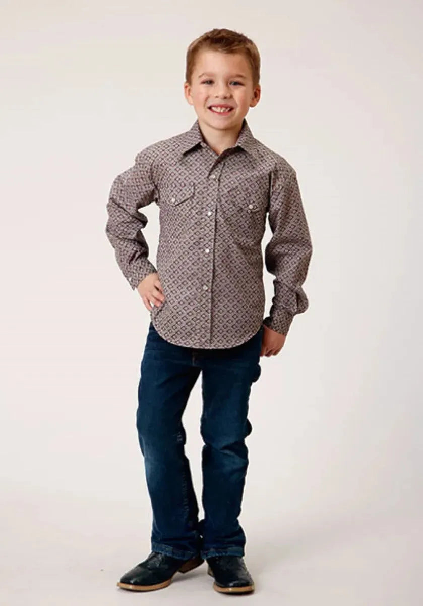 Camisa Western Roper Estampado Retro (Vino) - Niño