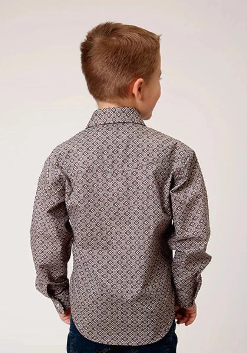 Camisa Western Roper Estampado Retro (Vino) - Niño