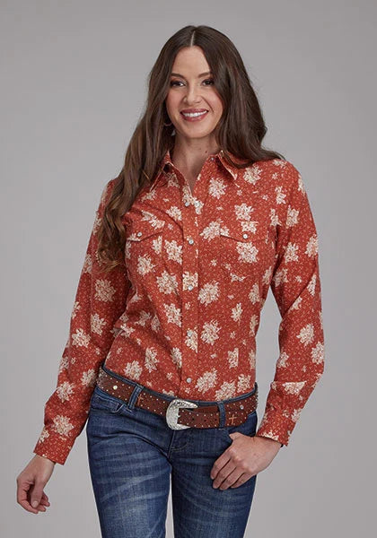 Camisa vaquera de mujer Roper 2282 Cream Floral (Orange)