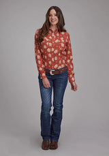 Camisa vaquera de mujer Roper 2282 Cream Floral (Orange)