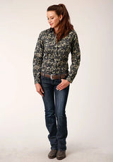 Camisa vaquera de mujer Roper 1720 con estampado floral vintage (negro)