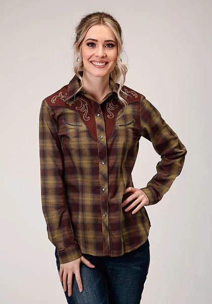 Roper 1205 Camisa vaquera de mujer con aplique elegante (marrón)