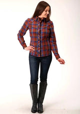Camisa Western Roper 825 Fancy Yoke Windowpane (Roja) - Mujer