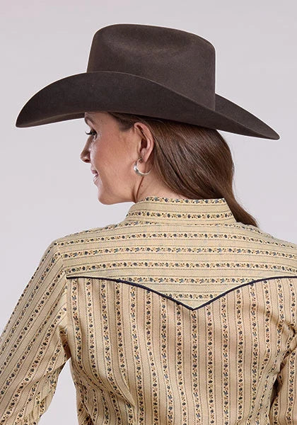 Camisa vaquera de mujer Roper 2661 con estampado floral (color camel)