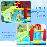 Castillo inflable 6 en 1 con muro de escalada y canasta de baloncesto sin soplador