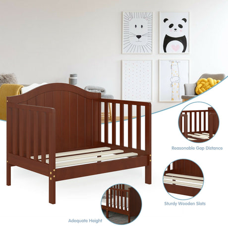 Cama convertible de madera 2 en 1 clásica para niños pequeños con 2 barandillas laterales para mayor seguridad