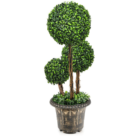 Árbol topiario artificial de bola triple de 30 pulgadas para interior y exterior con protección UV