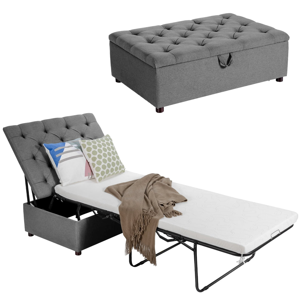Cama Otomana Plegable con Colchón para Invitados y Siestas de Oficina