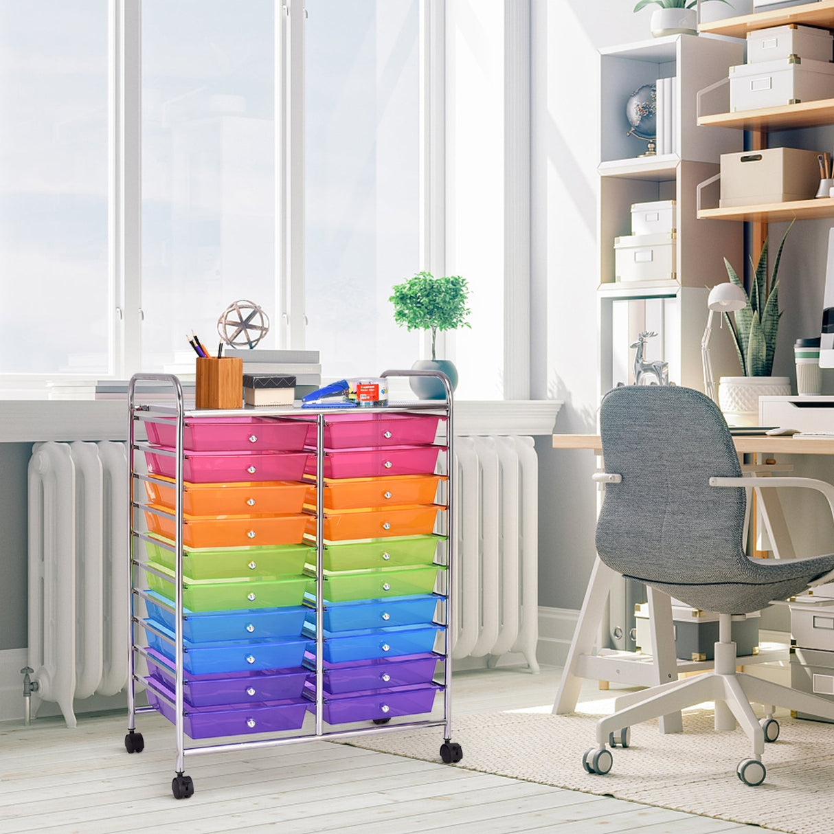 Carrito organizador de estudio con 20 cajones y ruedas - Multicolor