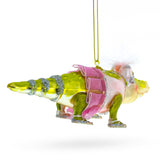Alligator in Pink Ballerina Ensemble Glass Christmas Ornament