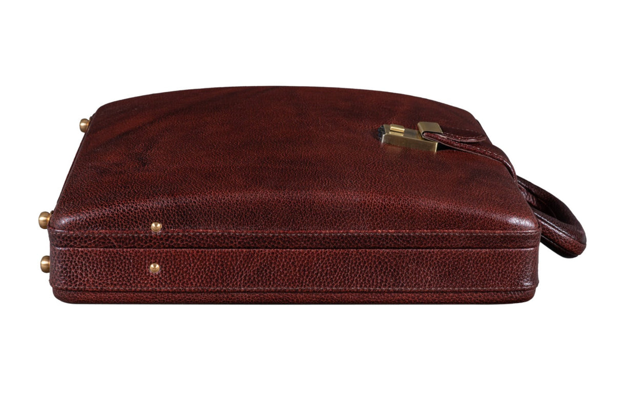 Maletín de Piel Ejecutivo para Hombre Marrón/Rojo Cereza