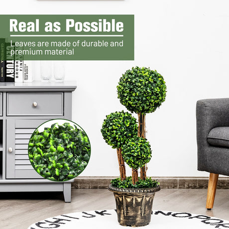 Árbol topiario artificial de bola triple de 30 pulgadas para interior y exterior con protección UV