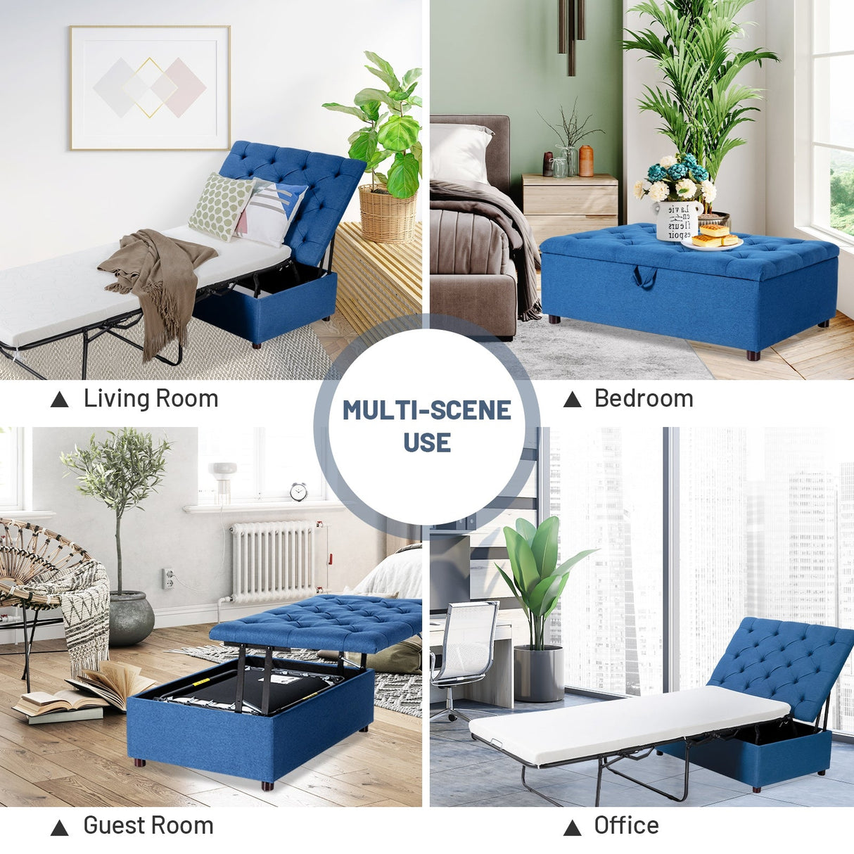 Cama Otomana Plegable con Colchón para Invitados y Siestas de Oficina
