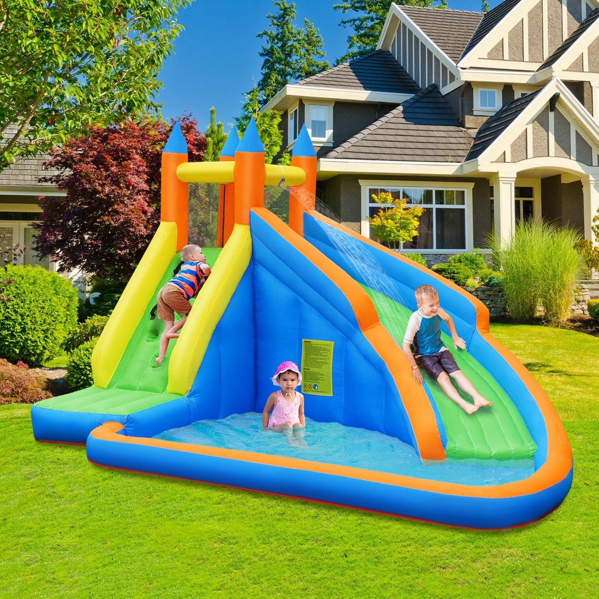 Castillo hinchable Mighty Bounce con tobogán acuático sin soplador