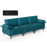 Seccional de sofá grande de 3 plazas con patas de metal y 2 puertos USB para 3-4 personas