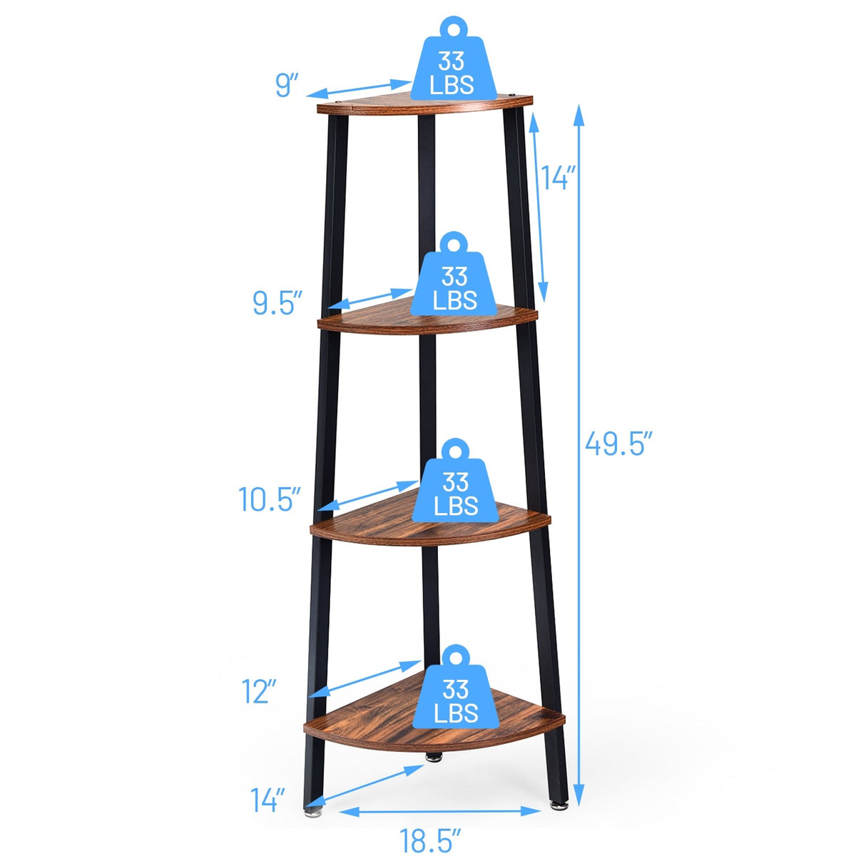 4-Tier Corner Shelf Metal Storage Rack Domestic Bookcase