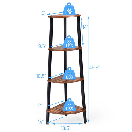 Estantería esquinera metálica de 4 niveles para almacenamiento doméstico