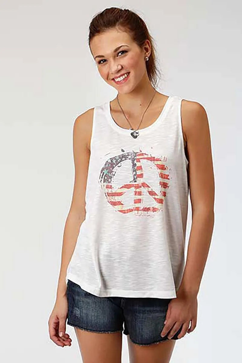 Camiseta sin mangas para mujer Roper Americana Peace (Blanco)