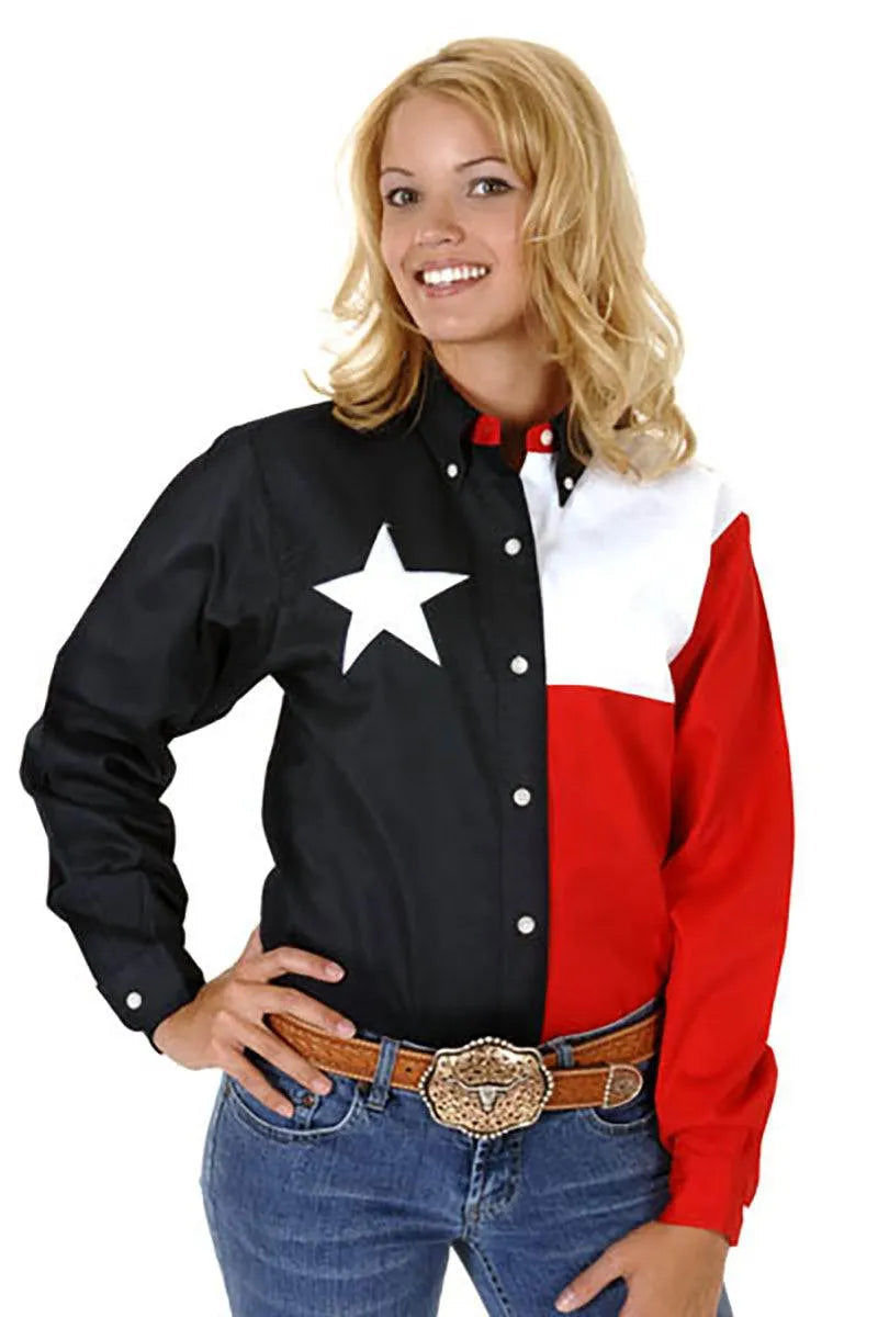 Camisa de manga larga con broches de bandera de Texas Roper - Mujer