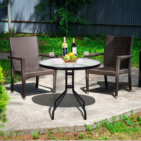 Mesa de exterior redonda de 32 pulgadas con tapa de cristal templado y agujero para sombrilla